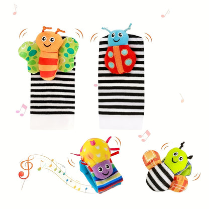 Pandeiro Sensorial para Bebês - Chocalhos Seguros para Mordedores, Sinos Musicais de Pulso e de Meia, Ideal para Crianças de 0 a 3 Anos - Presente Perfeito para as Festas