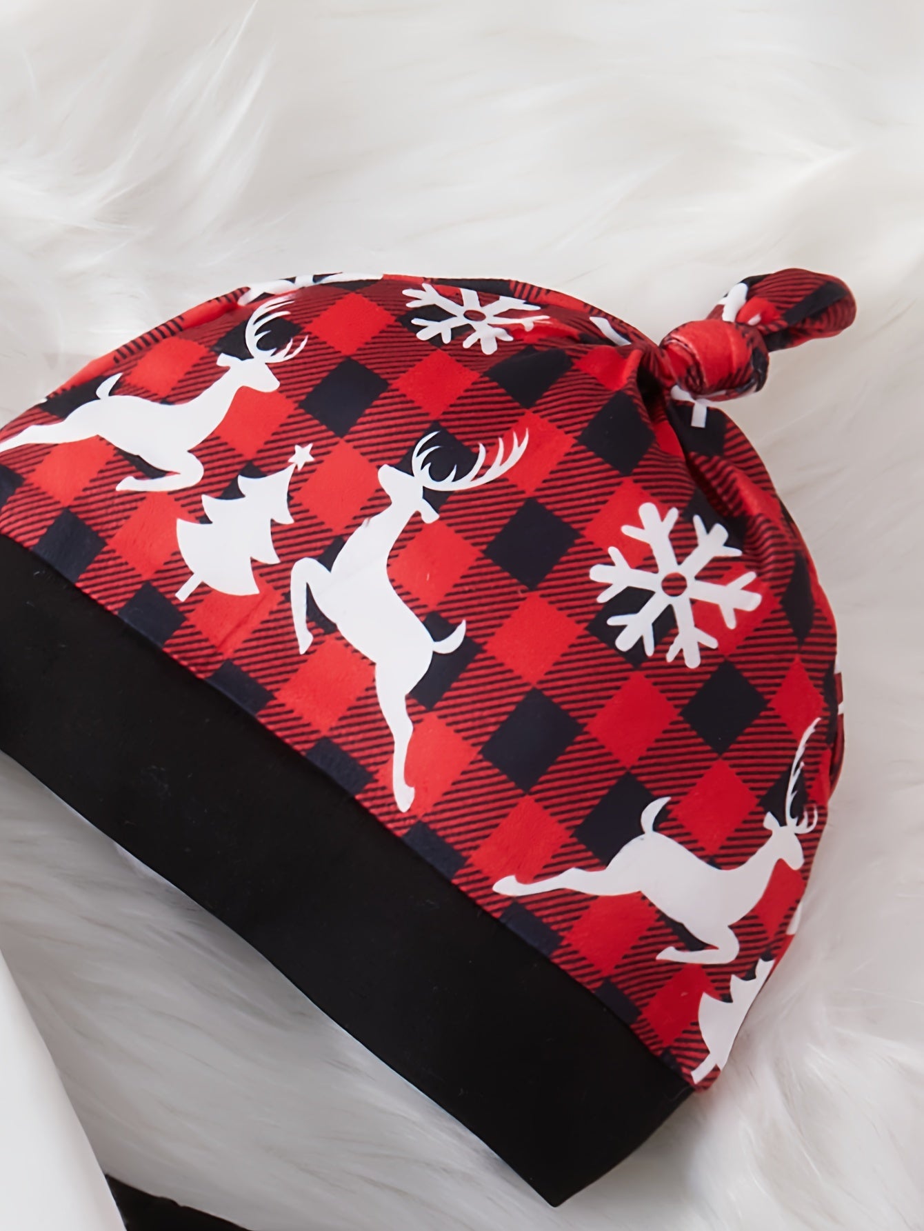 Conjunto de roupa de Natal para bebê com estampa de rena, 3 peças: macacão de manga comprida, chapéu e calça.