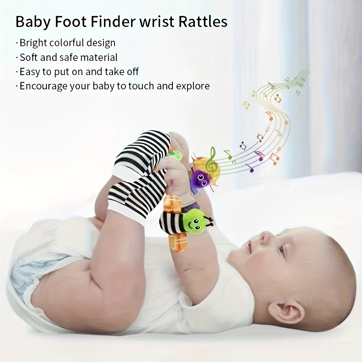 Pandeiro Sensorial para Bebês - Chocalhos Seguros para Mordedores, Sinos Musicais de Pulso e de Meia, Ideal para Crianças de 0 a 3 Anos - Presente Perfeito para as Festas