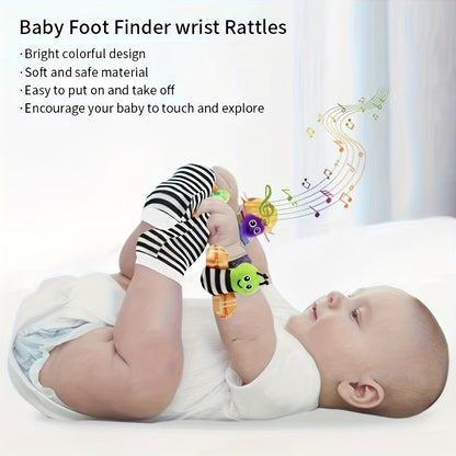 Pandeiro Sensorial para Bebês - Chocalhos Seguros para Mordedores, Sinos Musicais de Pulso e de Meia, Ideal para Crianças de 0 a 3 Anos - Presente Perfeito para as Festas