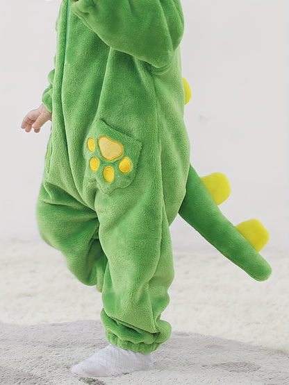 Macacão infantil fofo com capuz e mangas compridas, estampa de dinossauro de desenho animado. Ideal para festas e uso casual ao ar livre na primavera, outono e inverno.