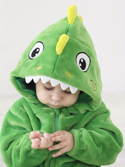 Macacão infantil fofo com capuz e mangas compridas, estampa de dinossauro de desenho animado. Ideal para festas e uso casual ao ar livre na primavera, outono e inverno.