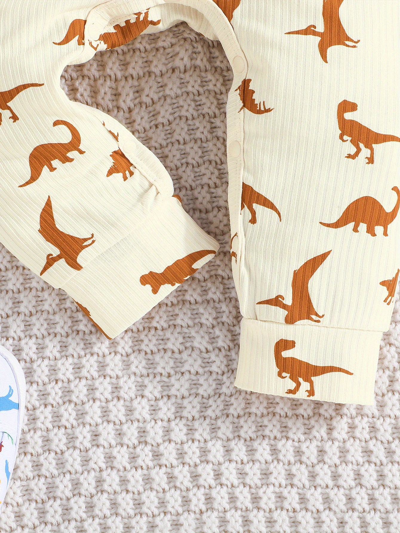 Conjunto de 2 peças de macacão curto casual para bebês meninos, cor sólida + estampa de dinossauro, ideal para primavera e outono.