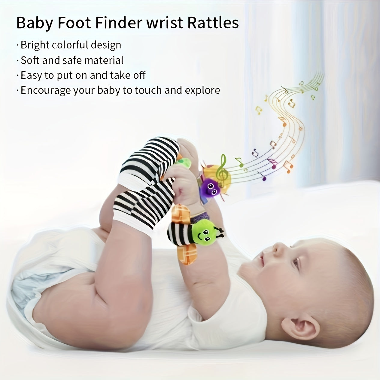 Pandeiro Sensorial para Bebês - Chocalhos Seguros para Mordedores, Sinos Musicais de Pulso e de Meia, Ideal para Crianças de 0 a 3 Anos - Presente Perfeito para as Festas