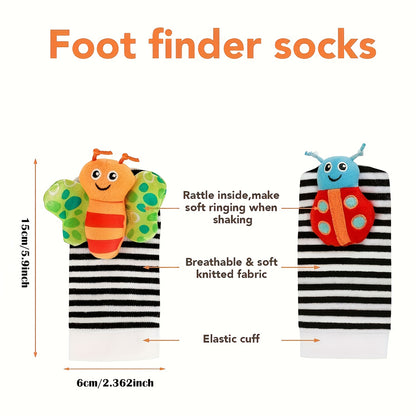 Pandeiro Sensorial para Bebês - Chocalhos Seguros para Mordedores, Sinos Musicais de Pulso e de Meia, Ideal para Crianças de 0 a 3 Anos - Presente Perfeito para as Festas