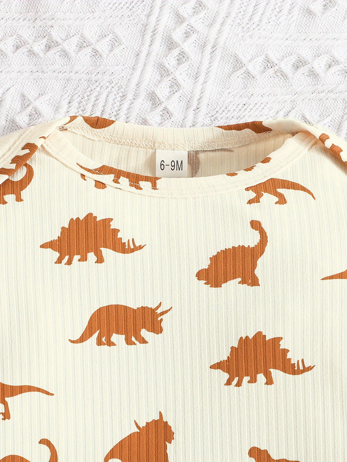 Conjunto de 2 peças de macacão curto casual para bebês meninos, cor sólida + estampa de dinossauro, ideal para primavera e outono.