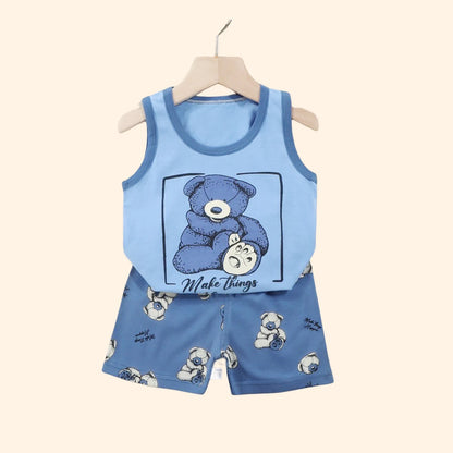 Conjunto de 2 peças de roupa infantil: camiseta regata e shorts de algodão para o verão, ideal para meninos e meninas. Roupa infantil sem mangas para bebês.