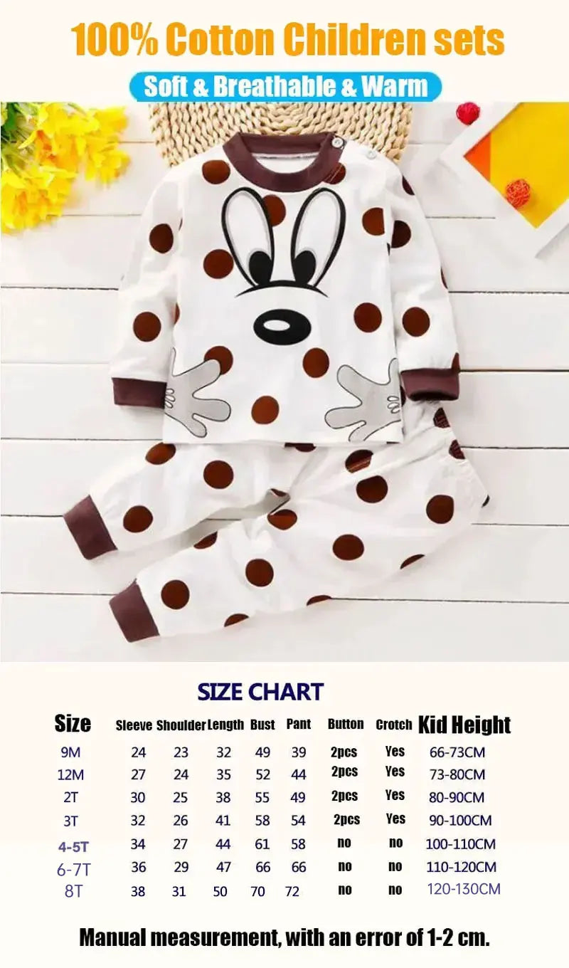 Conjuntos pijama infantil, roupas para meninos e meninas, algodão, roupas de outono e inverno