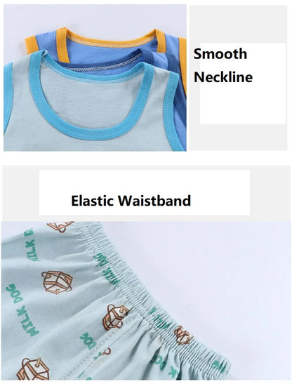 Conjunto de 2 peças de roupa infantil: camiseta regata e shorts de algodão para o verão, ideal para meninos e meninas. Roupa infantil sem mangas para bebês.