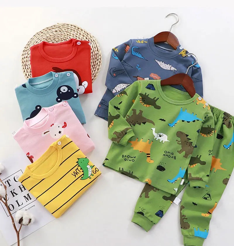 Conjuntos pijama infantil, roupas para meninos e meninas, algodão, roupas de outono e inverno