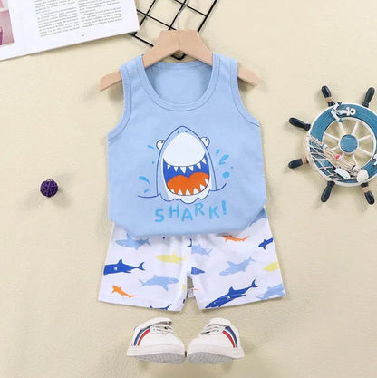 Conjunto de 2 peças de roupa infantil: camiseta regata e shorts de algodão para o verão, ideal para meninos e meninas. Roupa infantil sem mangas para bebês.