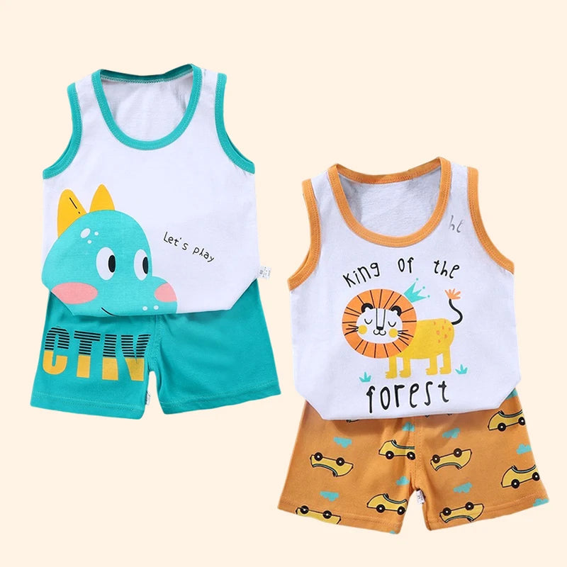 Conjunto de 2 peças de roupa infantil: camiseta regata e shorts de algodão para o verão, ideal para meninos e meninas. Roupa infantil sem mangas para bebês.