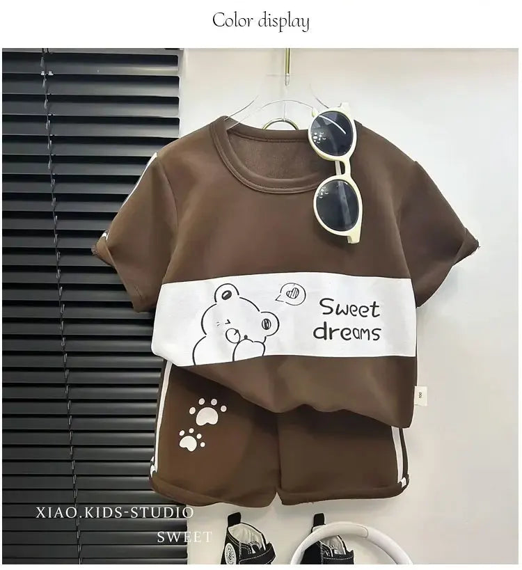 Conjunto infantil camiseta e shorts, 2 peças, manga curta, roupa infantil para bebês e crianças pequenas, conjunto listrado.