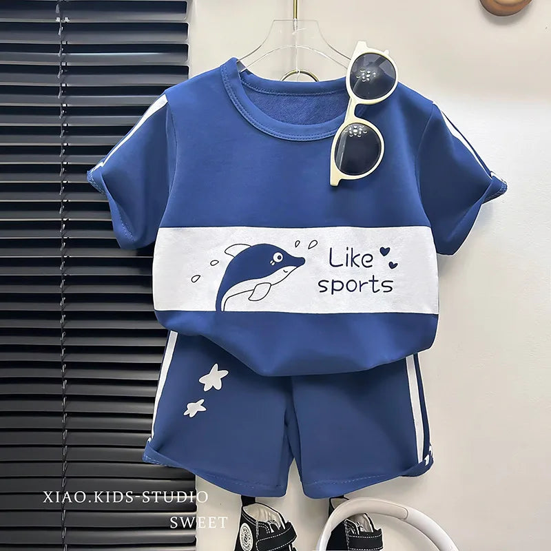 Conjunto infantil camiseta e shorts, 2 peças, manga curta, roupa infantil para bebês e crianças pequenas, conjunto listrado.
