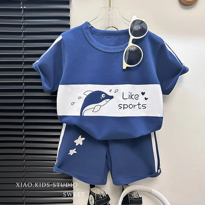 Conjunto infantil camiseta e shorts, 2 peças, manga curta, roupa infantil para bebês e crianças pequenas, conjunto listrado.
