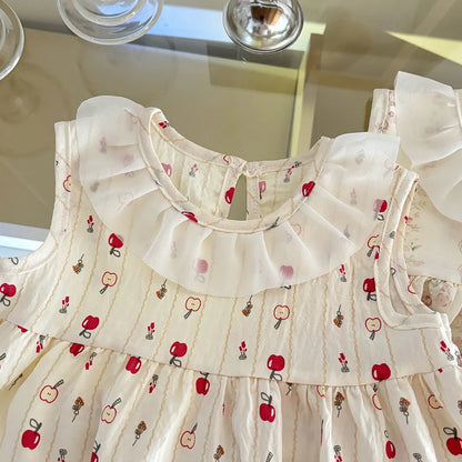 Conjunto de duas peças: vestido princesa sem mangas com estampa floral, roupa leve de verão para bebês e saia floral fofa para meninas.