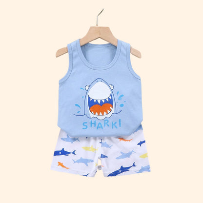 Conjunto de 2 peças de roupa infantil: camiseta regata e shorts de algodão para o verão, ideal para meninos e meninas. Roupa infantil sem mangas para bebês.