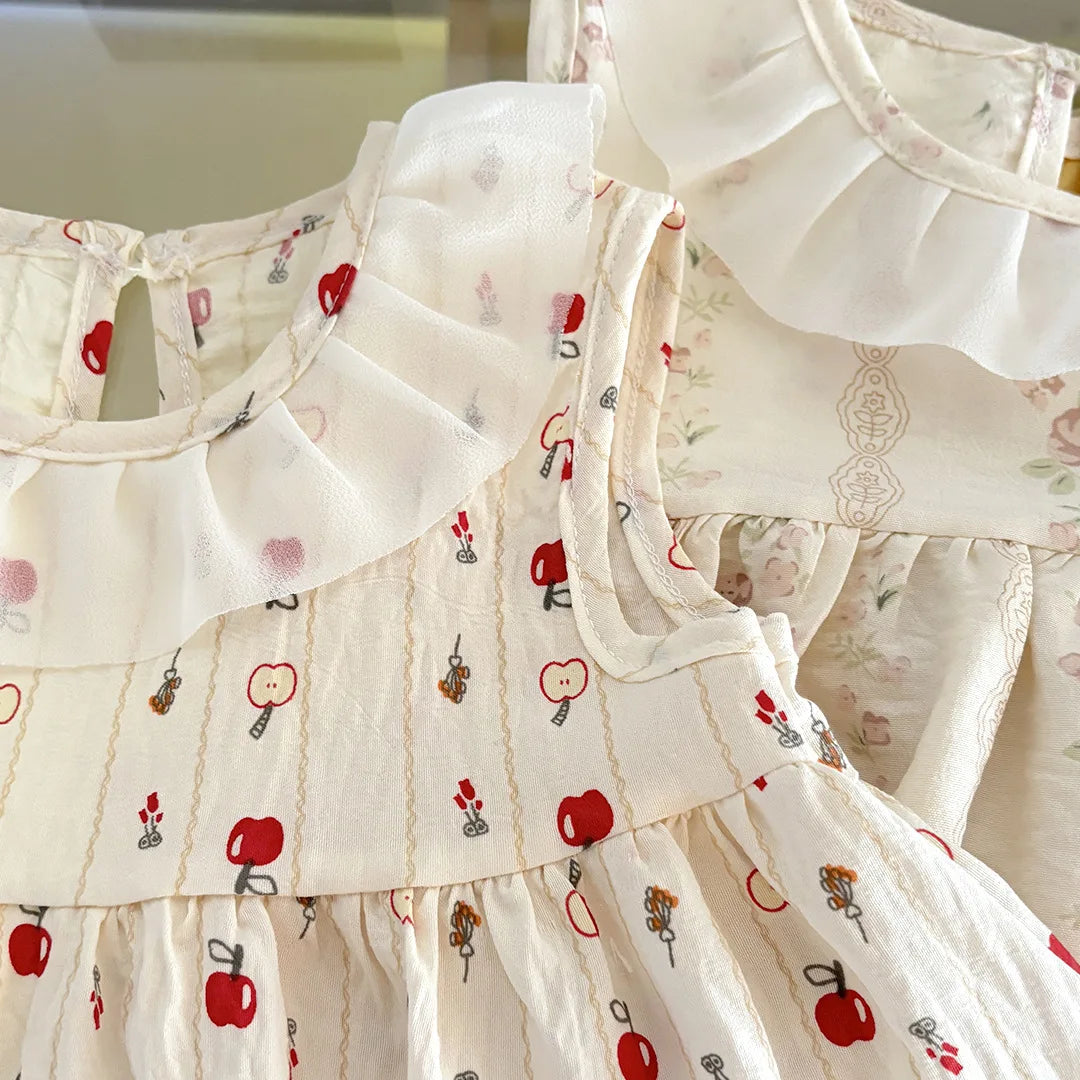 Conjunto de duas peças: vestido princesa sem mangas com estampa floral, roupa leve de verão para bebês e saia floral fofa para meninas.