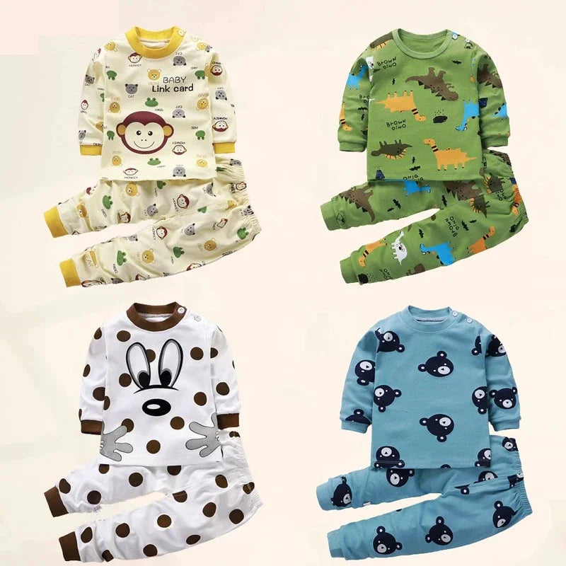 Conjuntos pijama infantil, roupas para meninos e meninas, algodão, roupas de outono e inverno