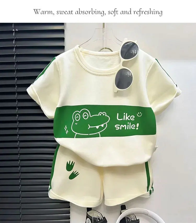 Conjunto infantil camiseta e shorts, 2 peças, manga curta, roupa infantil para bebês e crianças pequenas, conjunto listrado.