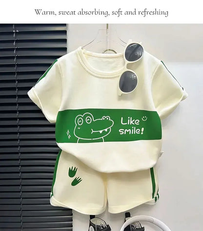 Conjunto infantil camiseta e shorts, 2 peças, manga curta, roupa infantil para bebês e crianças pequenas, conjunto listrado.