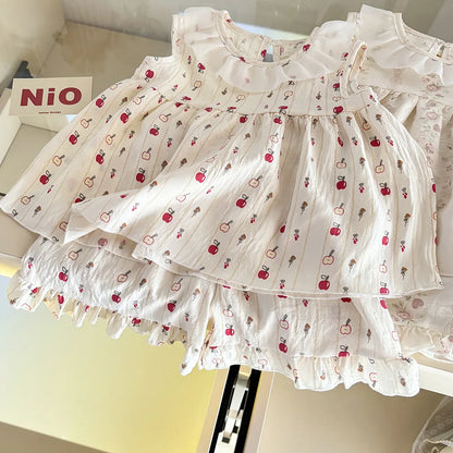 Conjunto de duas peças: vestido princesa sem mangas com estampa floral, roupa leve de verão para bebês e saia floral fofa para meninas.