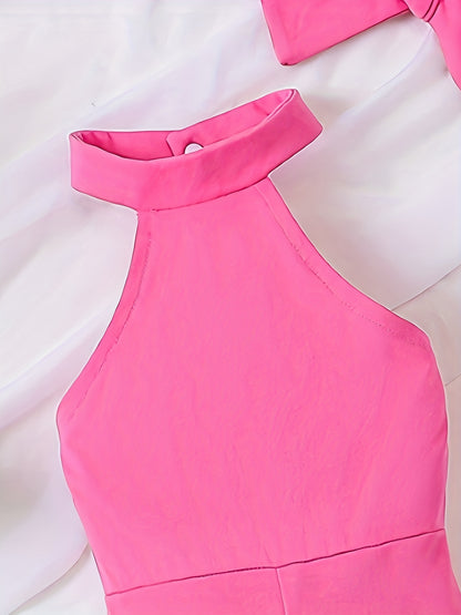 Macacão infantil feminino estiloso com decote halter e pernas largas