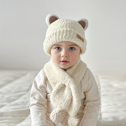 1 gorro de tricô com orelhas de urso de pelúcia para bebê, gorros de tricô infantis para outono e inverno.
