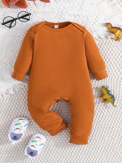 Conjunto de 2 peças de macacão curto casual para bebês meninos, cor sólida + estampa de dinossauro, ideal para primavera e outono.