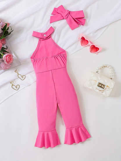 Macacão infantil feminino estiloso com decote halter e pernas largas