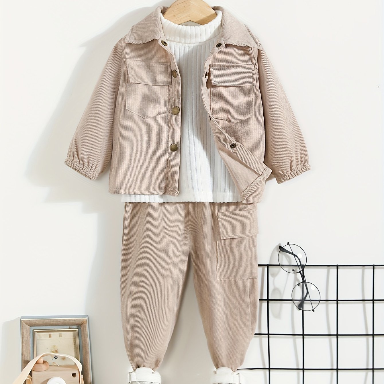 Conjunto infantil de 2 peças: blusa de manga comprida com gola alta e calça comprida. Roupa casual para crianças.