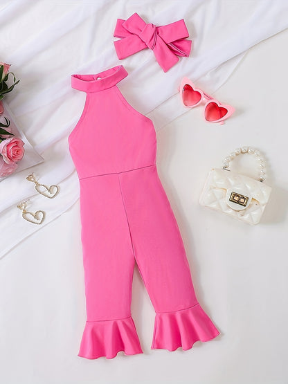 Macacão infantil feminino estiloso com decote halter e pernas largas