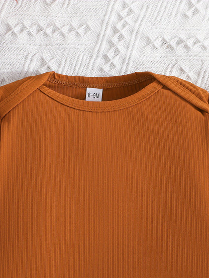 Conjunto de 2 peças de macacão curto casual para bebês meninos, cor sólida + estampa de dinossauro, ideal para primavera e outono.