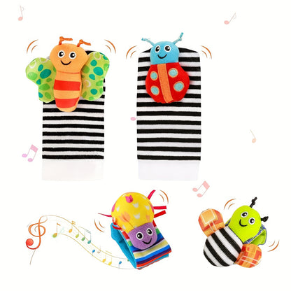 Pandeiro Sensorial para Bebês - Chocalhos Seguros para Mordedores, Sinos Musicais de Pulso e de Meia, Ideal para Crianças de 0 a 3 Anos - Presente Perfeito para as Festas