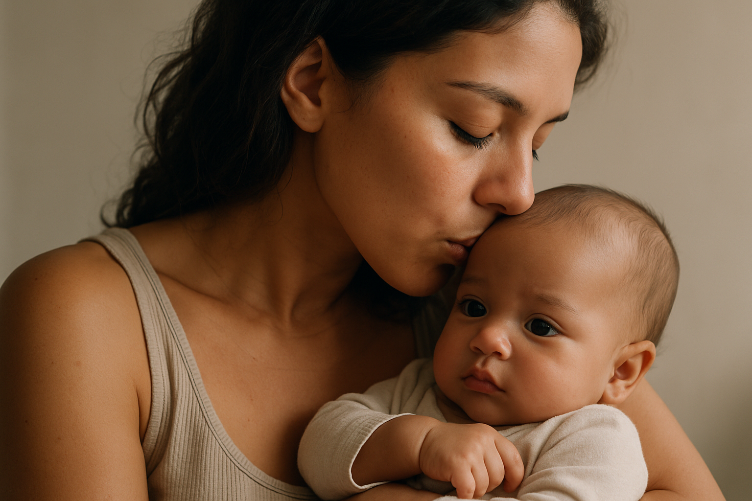 Mãe abraçando bebê